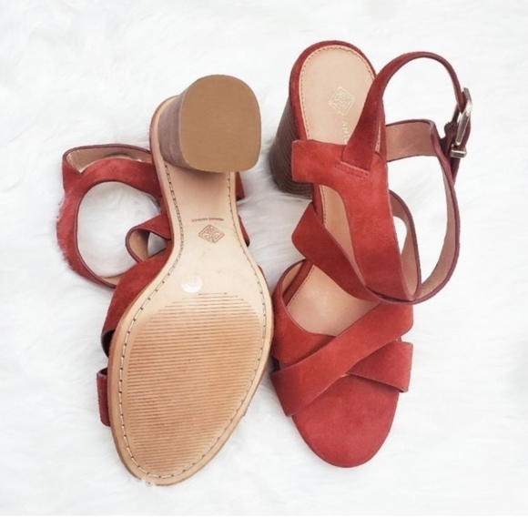 Antonio Melani Leather Slingback Crisscross High Heel Block Sandals 10M - Picture 7 of 10